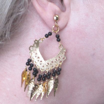 Gold Black Exotic Earring