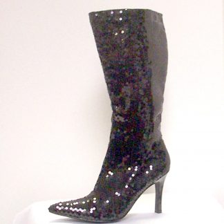 Black Sequin Knee Boots